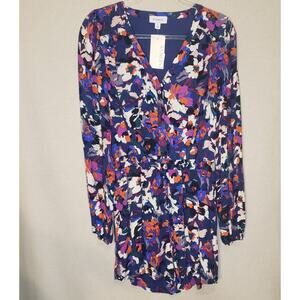 Evereve Small Printed Hadley Romper Long Sleeve Fully Lined NWT Abstract Floral